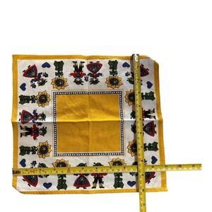 Vintage Kolf Austria FolkLore Folk Art Linen Table Napkin Yellow 11" Hanky